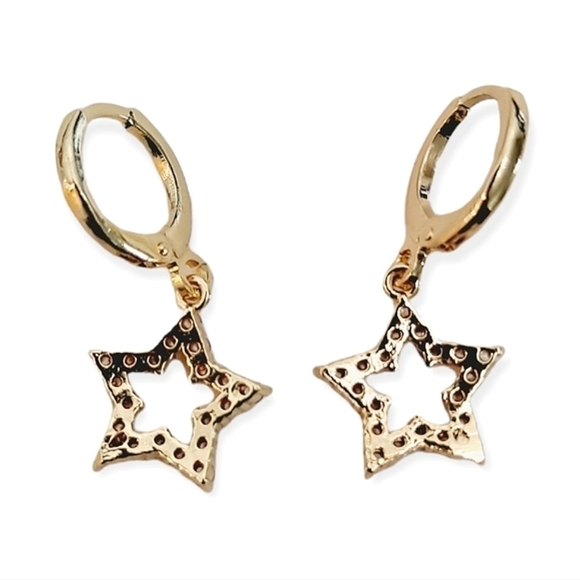 Huggie hoop 16K gold star Rhinestone Festival casual hoop earrings 💖2/$30 - Picture 13 of 15